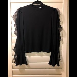 Abound Black Long Sleeved Ruffled Keyhole Shirt